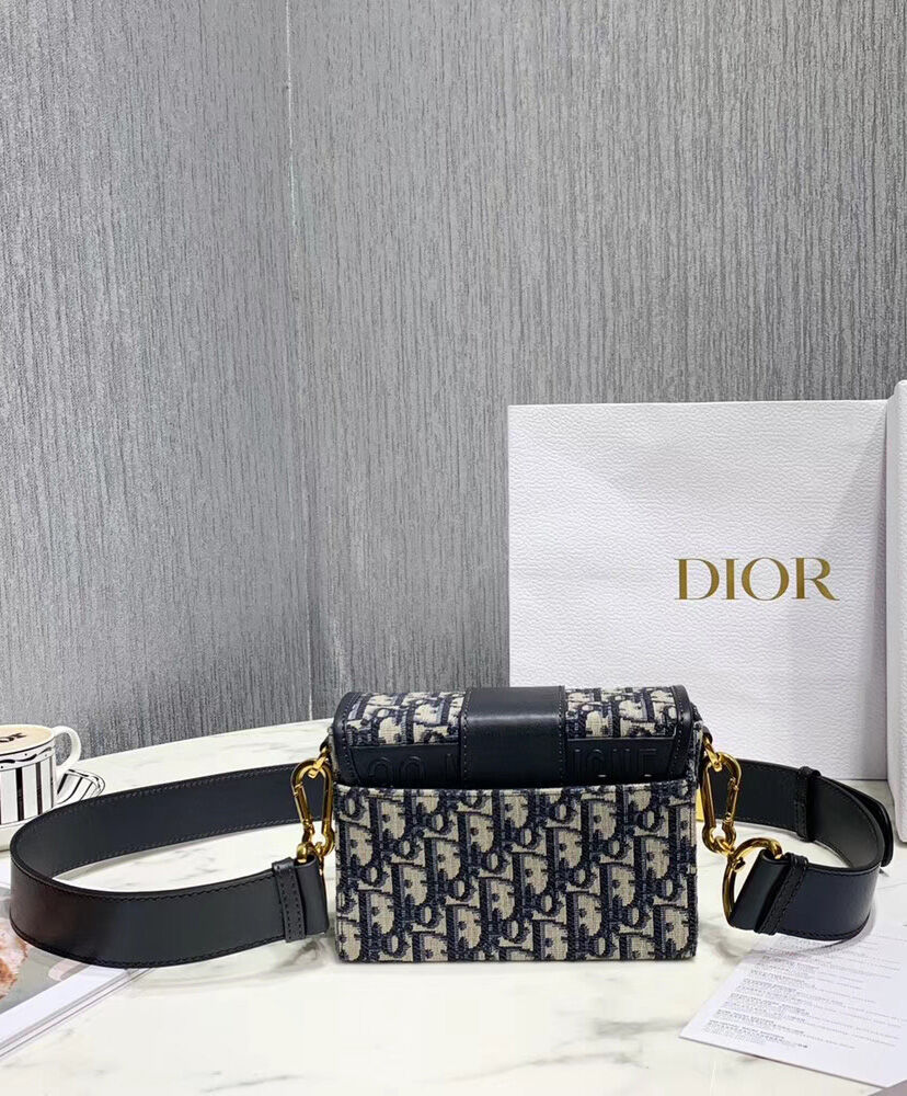 Christian Dior 30 Montaigne Jacquard Canvas Box Bag Dark Blue